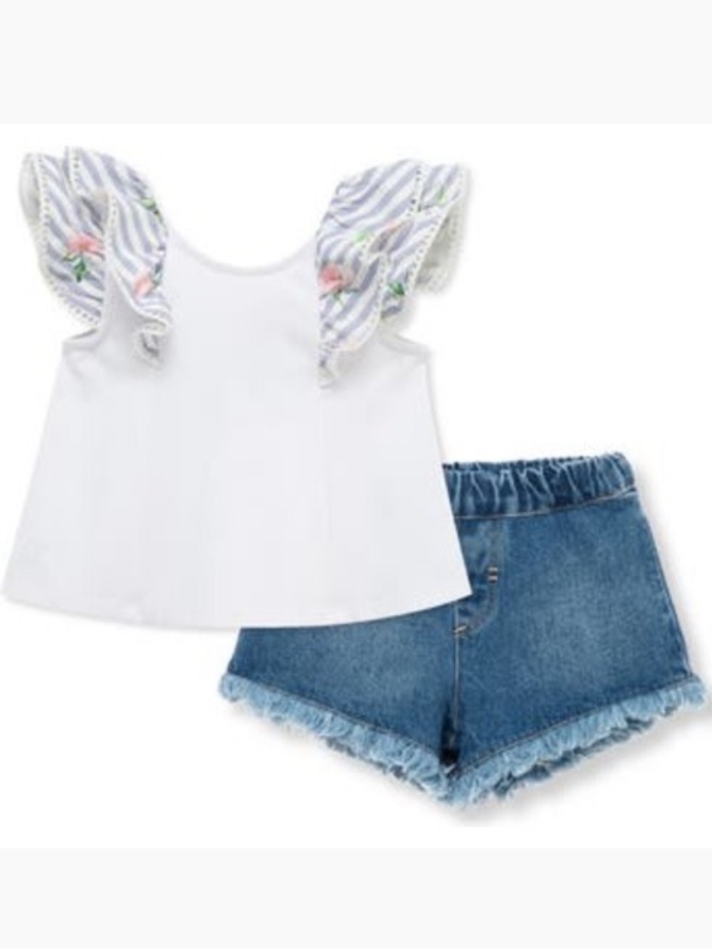 Habitual Kids Bow Accent Ruffle Top & Denim Shorts Set